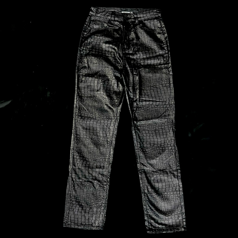 PRETTYLITTLETHING black crocodile print faux leather pants. Size 4. Used.